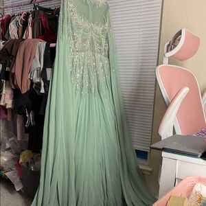 New Mint Green Sequin Beaded Evening Gown